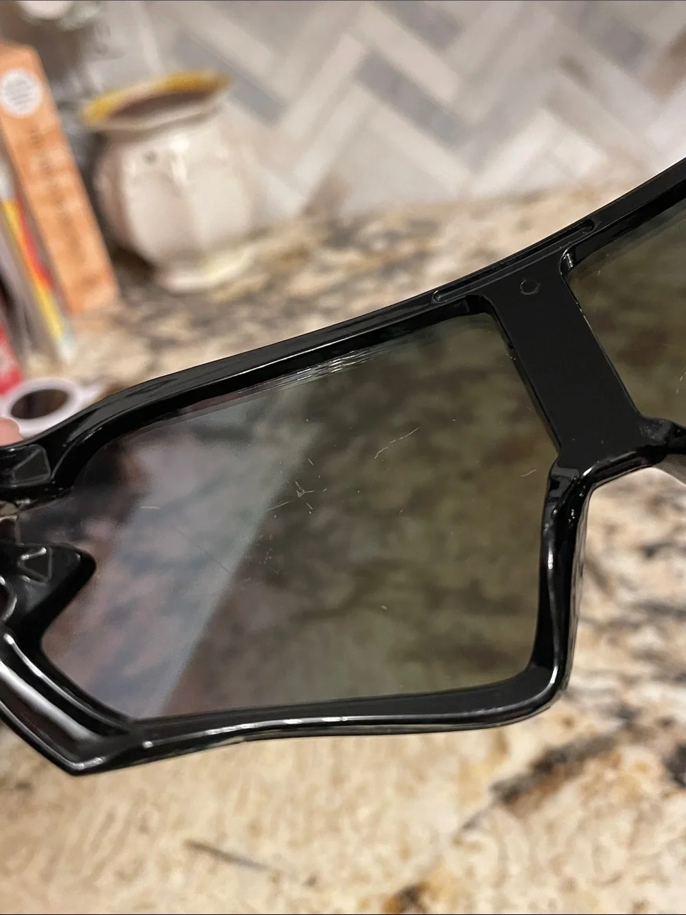 Sport Shield Sunglasses - Black Frame with Mirrored Green-Blue Lens